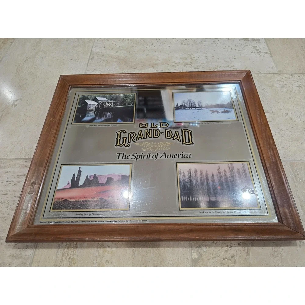 Vintage RARE Old Grand Dad Bourbon Whiskey Bar Mirror Landscapes Kentucky